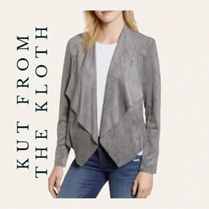 0018. KUT FROM THE KLOTH FAUX SEUDE OPEN FRONT JACKET MEDIUM SILVER‎ GRAY COLOR